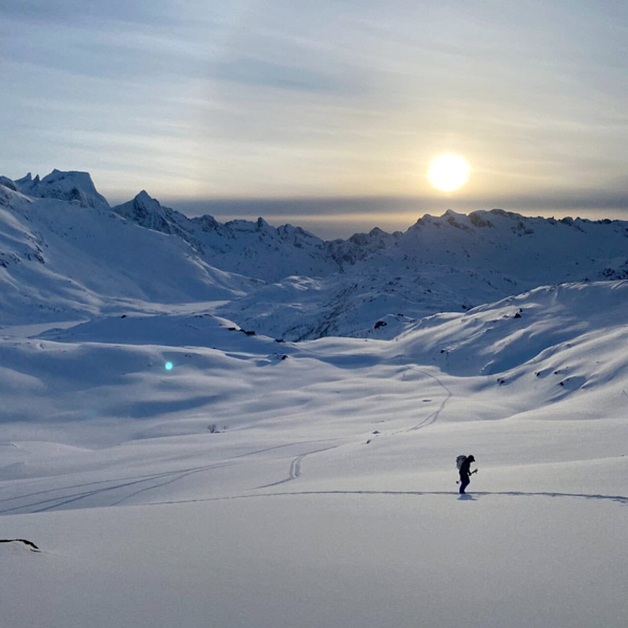 Backcountry skiing in the Lyngen Alps of Norway.