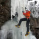 Steep ice climbing instruction at Trollville in Jackson, New Hampshire.