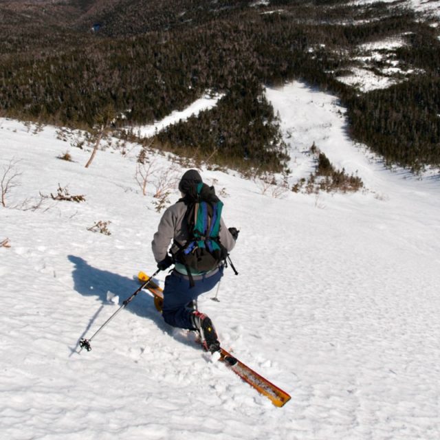 Backcountry skiing in the Gulf of Slides on Mount Washington, New Hampshire.