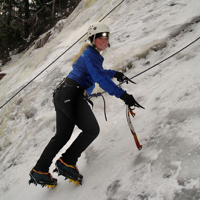 Learning to ice climb in New Hampshire with Synnott Mountain Guides.