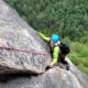 Guided rock climbing on Upper Refuse at Cathedral Ledge near North Conway, New Hampshire.