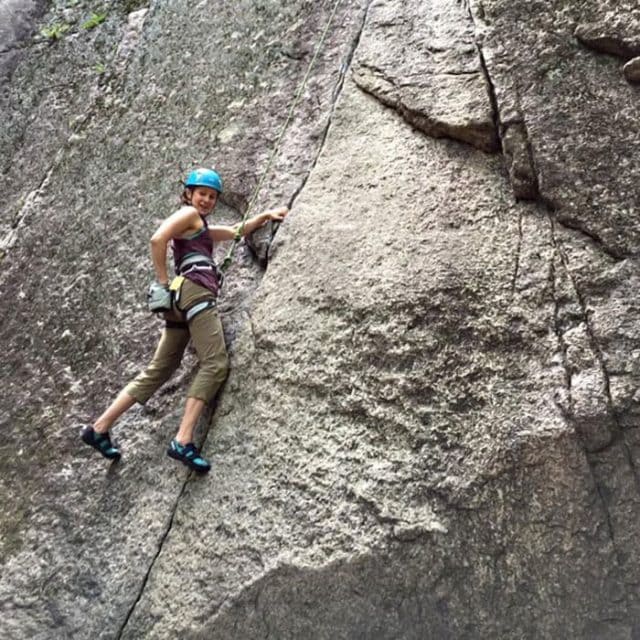 Top rope rock climbing guided instruction at Cathedral Ledge, New Hampshire.
